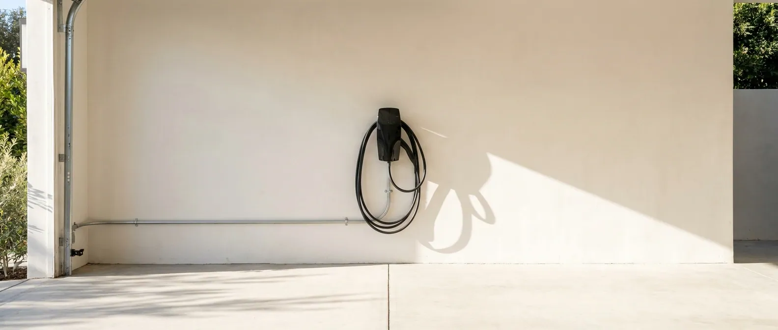 Tesla Wall Connector installed by Rizzo Electric, properly framed wide shot