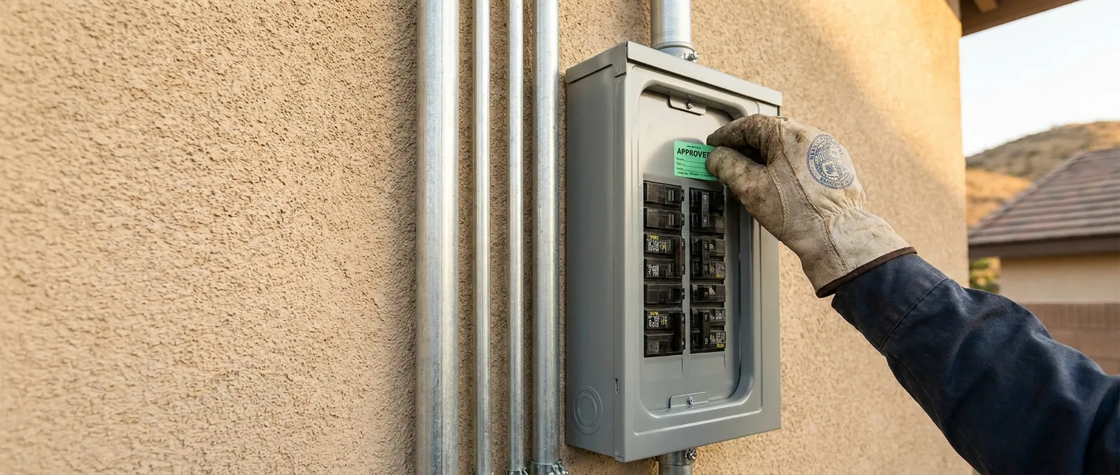 Permit-clean electrical panel upgrade by Rizzo Electric, signed off by inspector